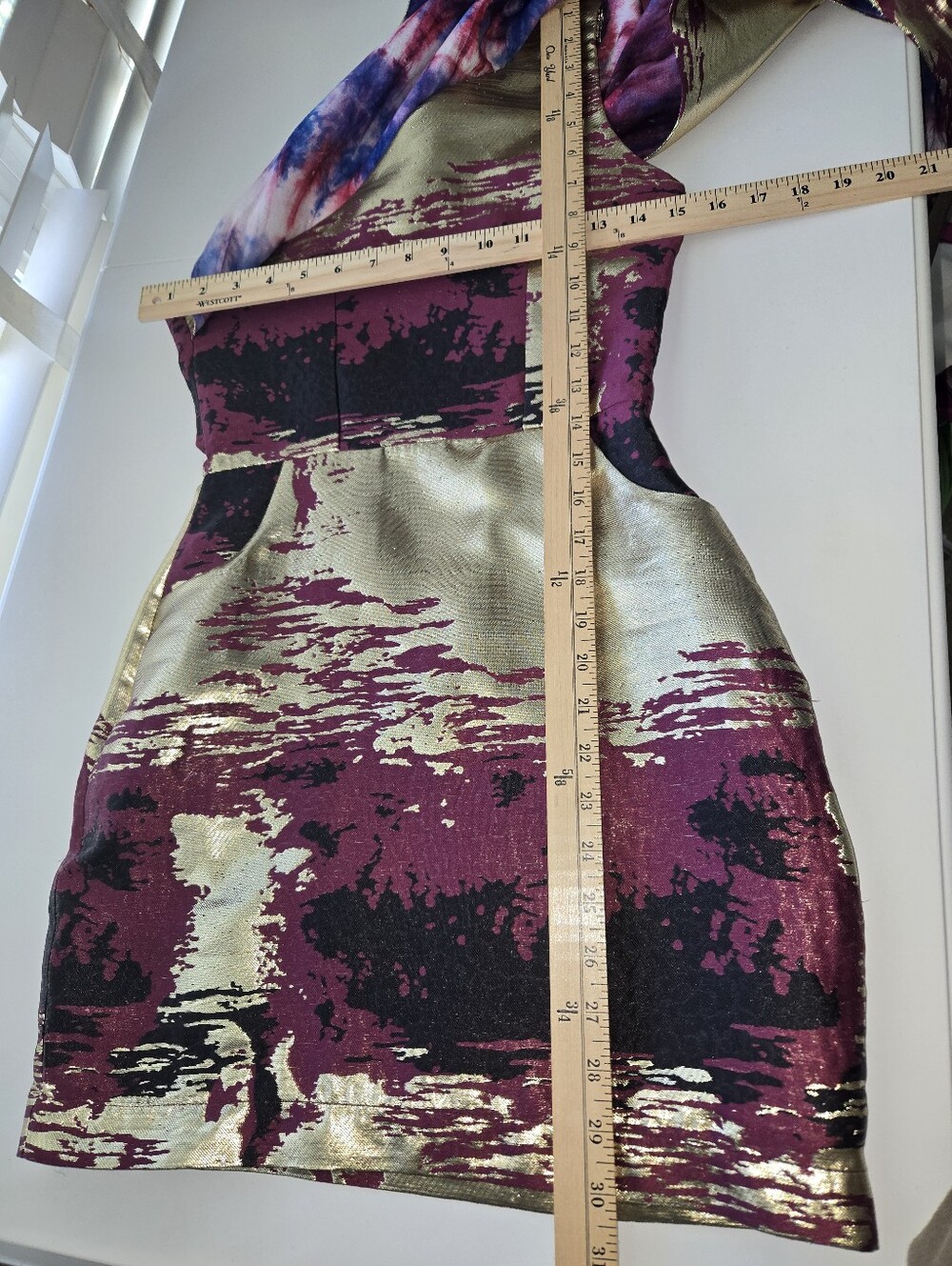NWT Kahindo Hadiza One-Shoulder Metallic Gold Burgundy Mini Dress Size 4. - Picture 6 of 10